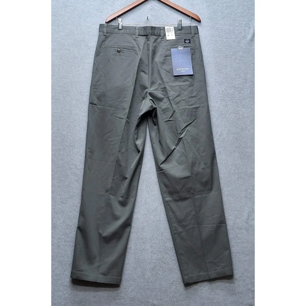 Dockers Men Pants 36X32 Olive Chino Twill Pleated Button 32